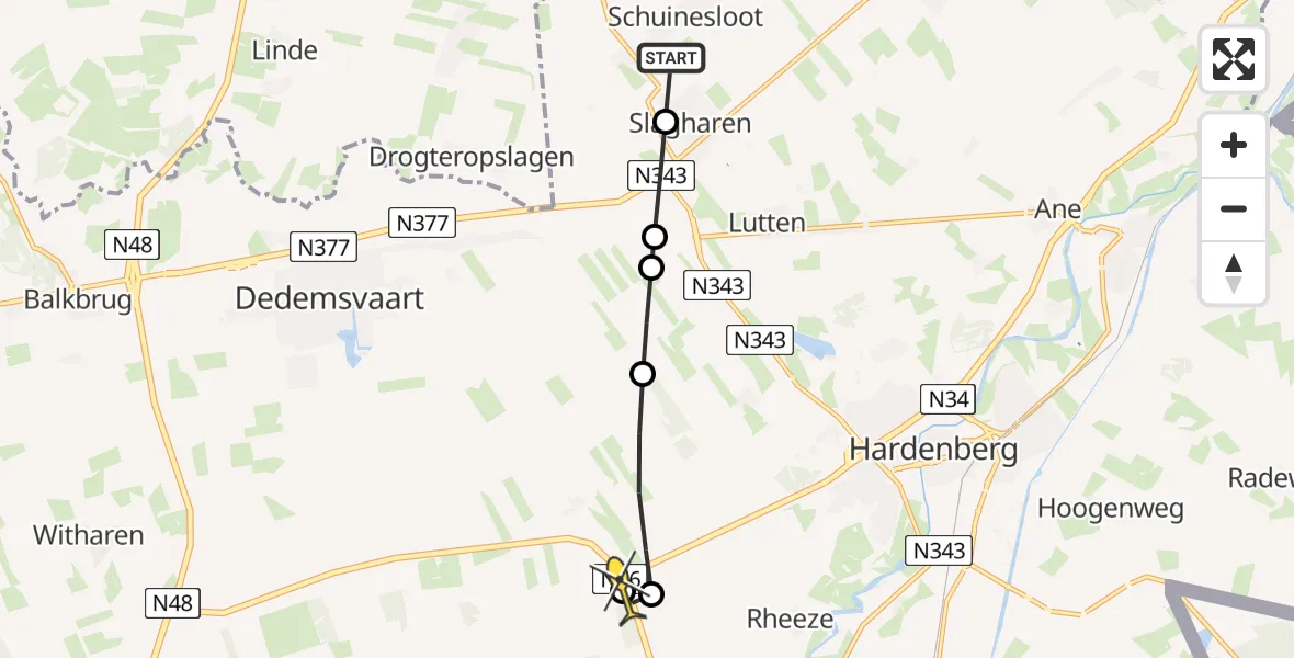 Routekaart van de vlucht: Lifeliner 4 naar Rheezerveen, Prinses Margrietlaan