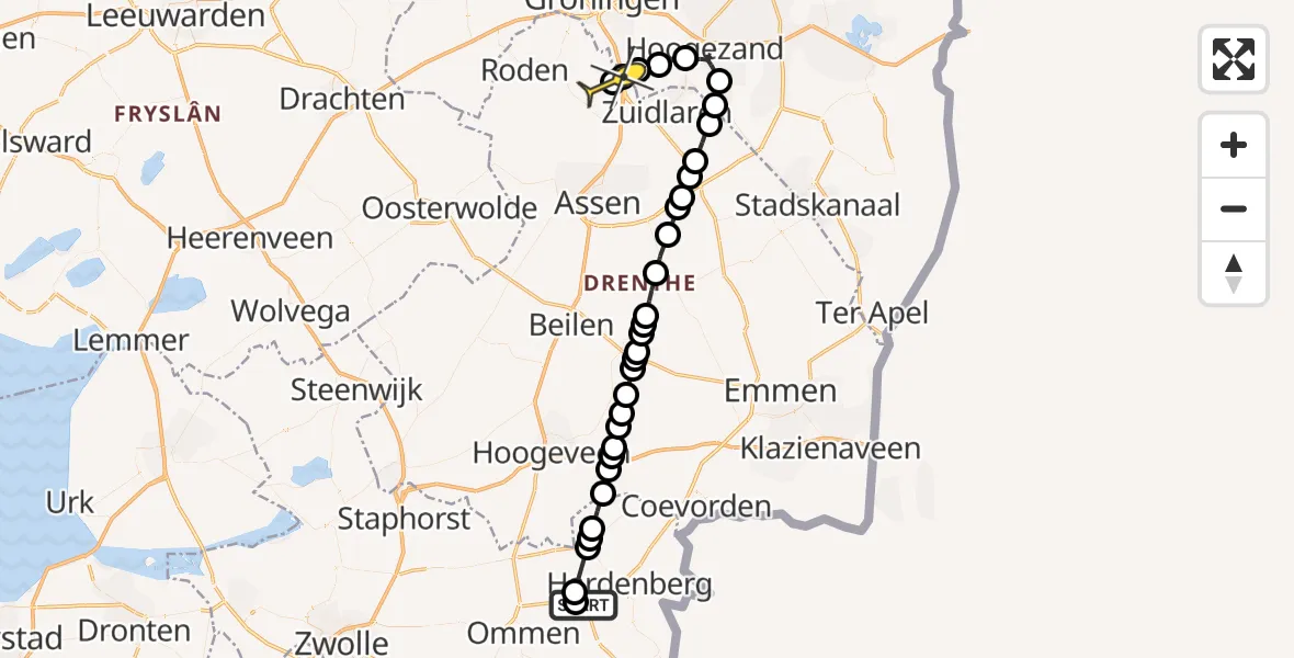 Routekaart van de vlucht: Lifeliner 4 naar Groningen Airport Eelde, Coevorderweg