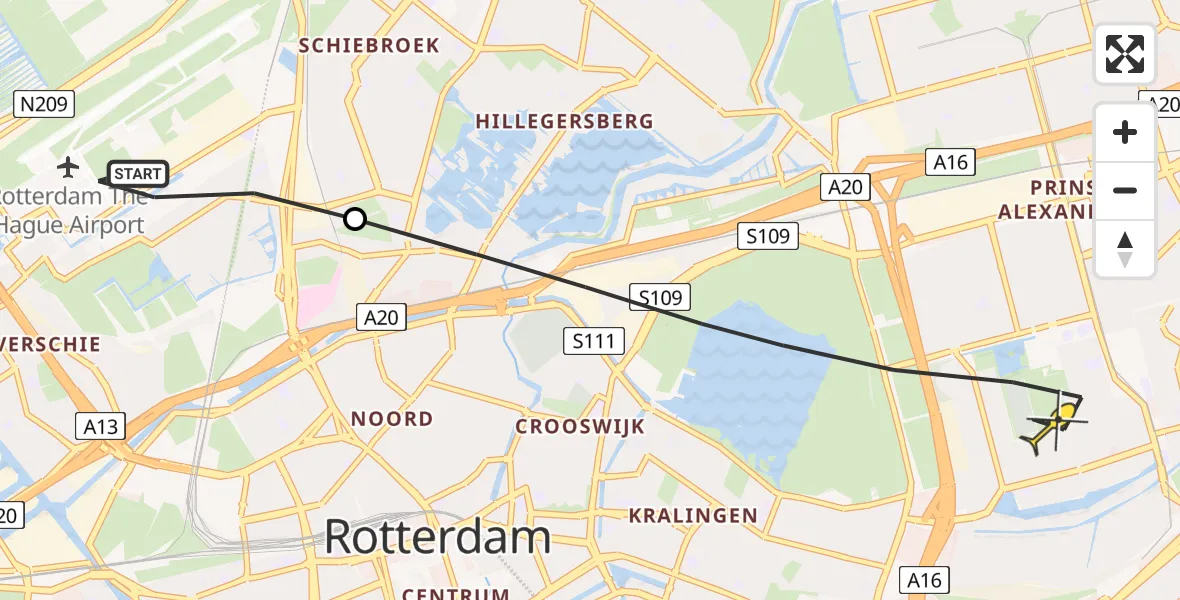 Routekaart van de vlucht: Lifeliner 2 naar Rotterdam, Hilda Verwey-Jonkerstraat