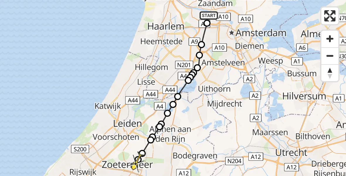 Routekaart van de vlucht: Lifeliner 1 naar Zoetermeer, Westpoort