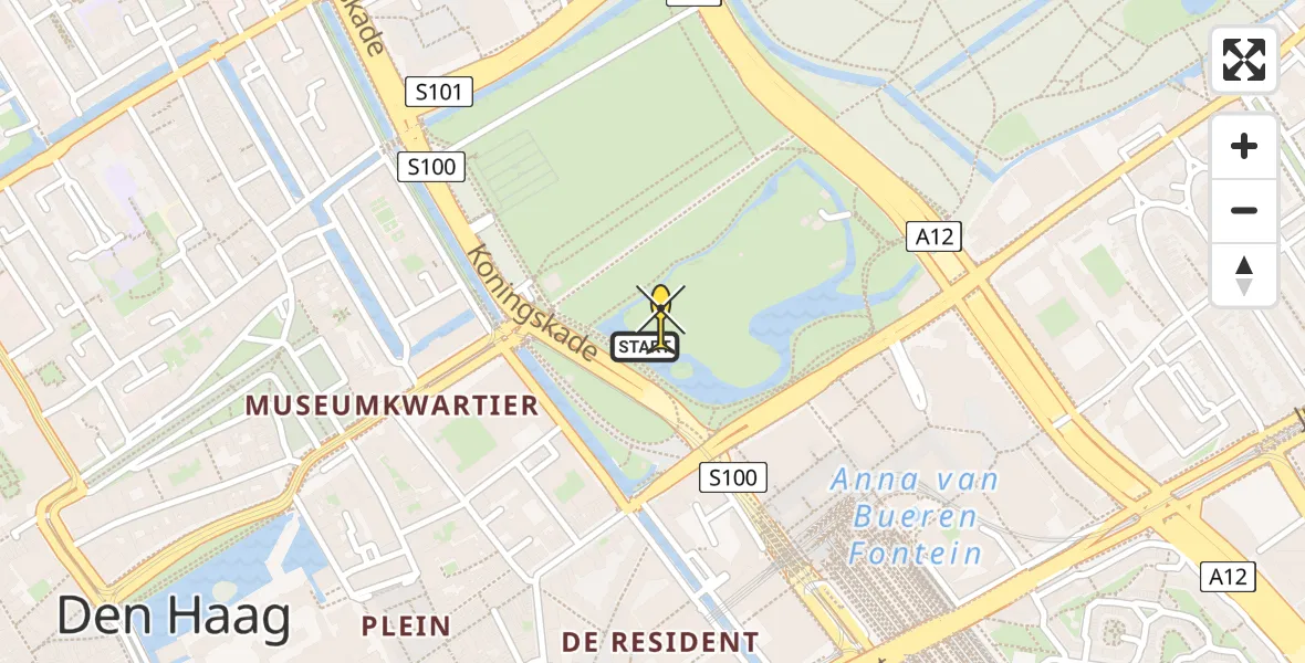 Routekaart van de vlucht: Politiehelikopter naar Den Haag, Laan van Reagan en Gorbatsjov