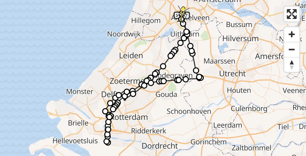 Routekaart van de vlucht: Politieheli naar Schiphol, Amsterdam-Bataviaweg