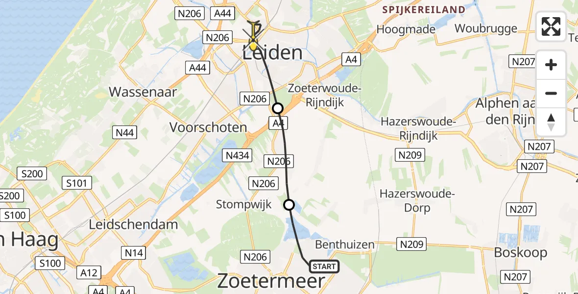 Routekaart van de vlucht: Lifeliner 1 naar Leiden, Bunzingweide