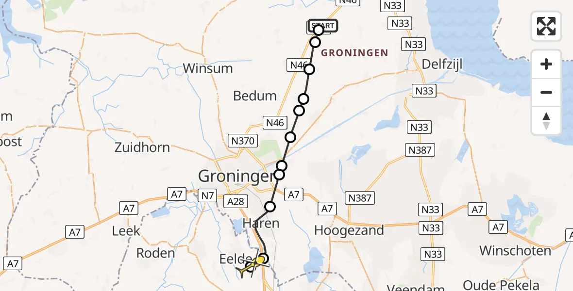 Routekaart van de vlucht: Lifeliner 4 naar Groningen Airport Eelde, Eemshavenweg