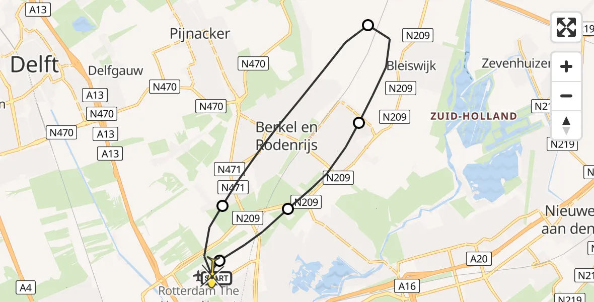 Routekaart van de vlucht: Lifeliner 2 naar Rotterdam The Hague Airport, Oude Bovendijk
