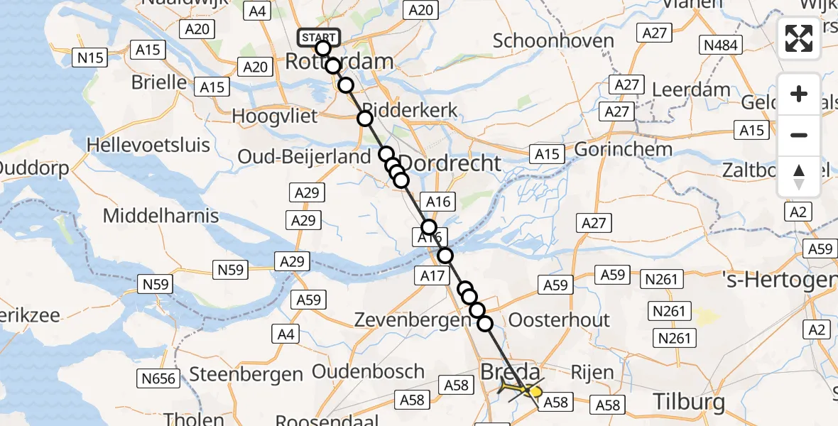 Routekaart van de vlucht: Lifeliner 2 naar Breda, Terletweg