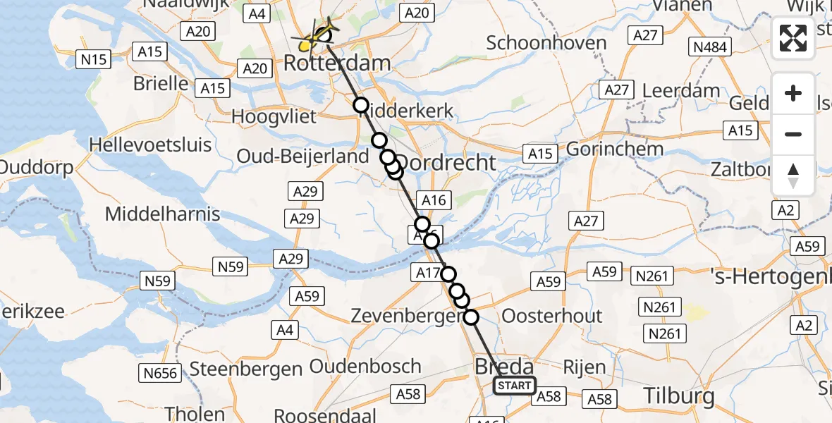 Routekaart van de vlucht: Lifeliner 2 naar Rotterdam The Hague Airport, Werfstraat