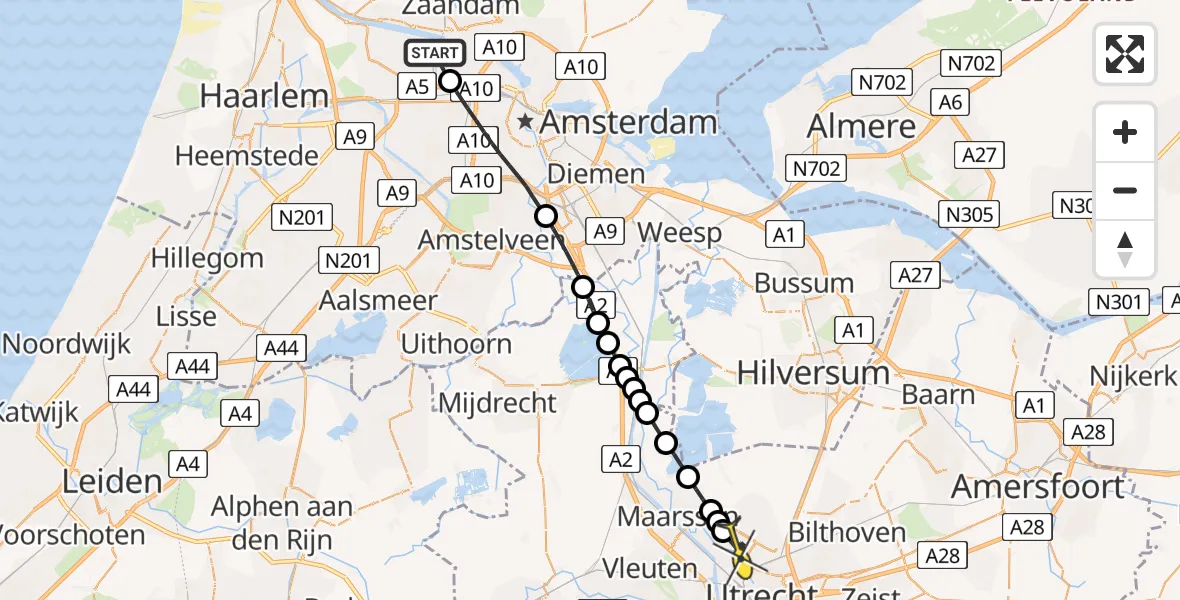 Routekaart van de vlucht: Lifeliner 1 naar Utrecht, Corsicaweg