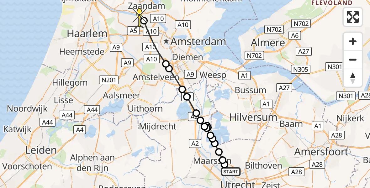 Routekaart van de vlucht: Lifeliner 1 naar Amsterdam Heliport, Vechtdijk