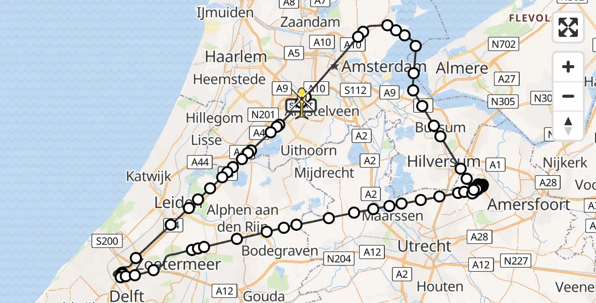 Vluchtroute Politiehelikopter van Schiphol naar Schiphol