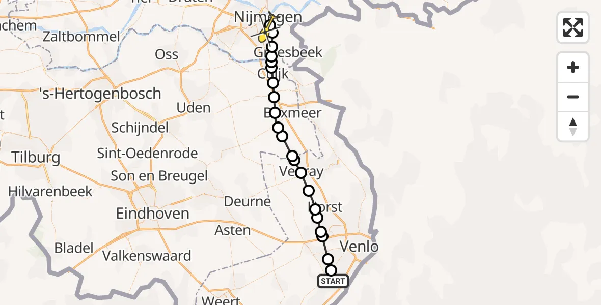 Routekaart van de vlucht: Lifeliner 3 naar Radboud Universitair Medisch Centrum, Bosakkerweg