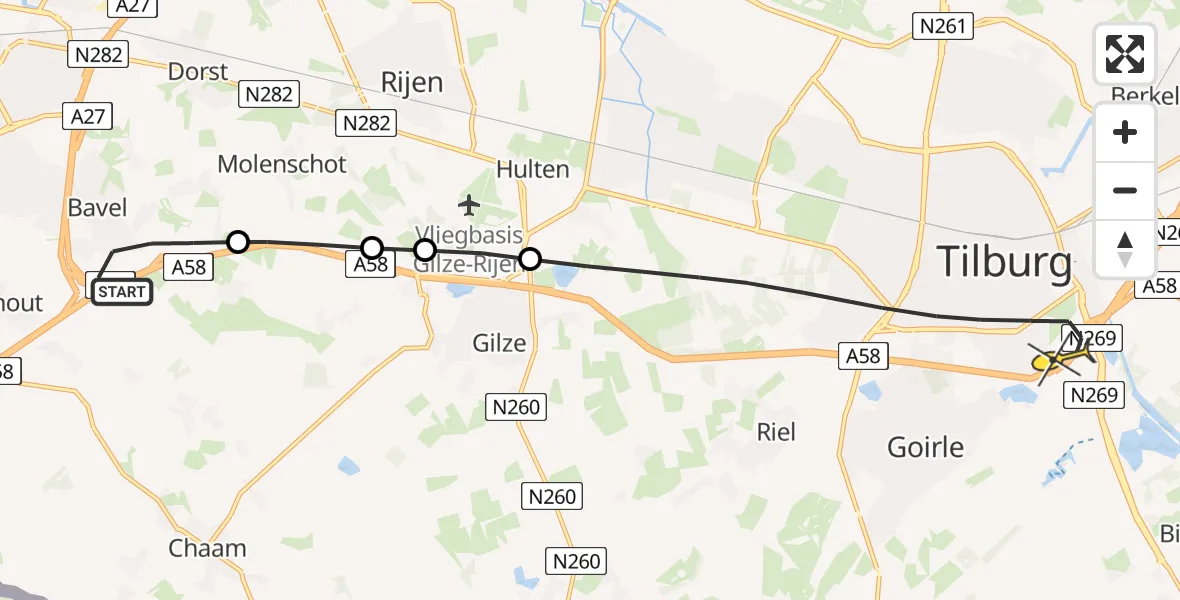 Routekaart van de vlucht: Lifeliner 2 naar Tilburg, Nieuwe Daalakker