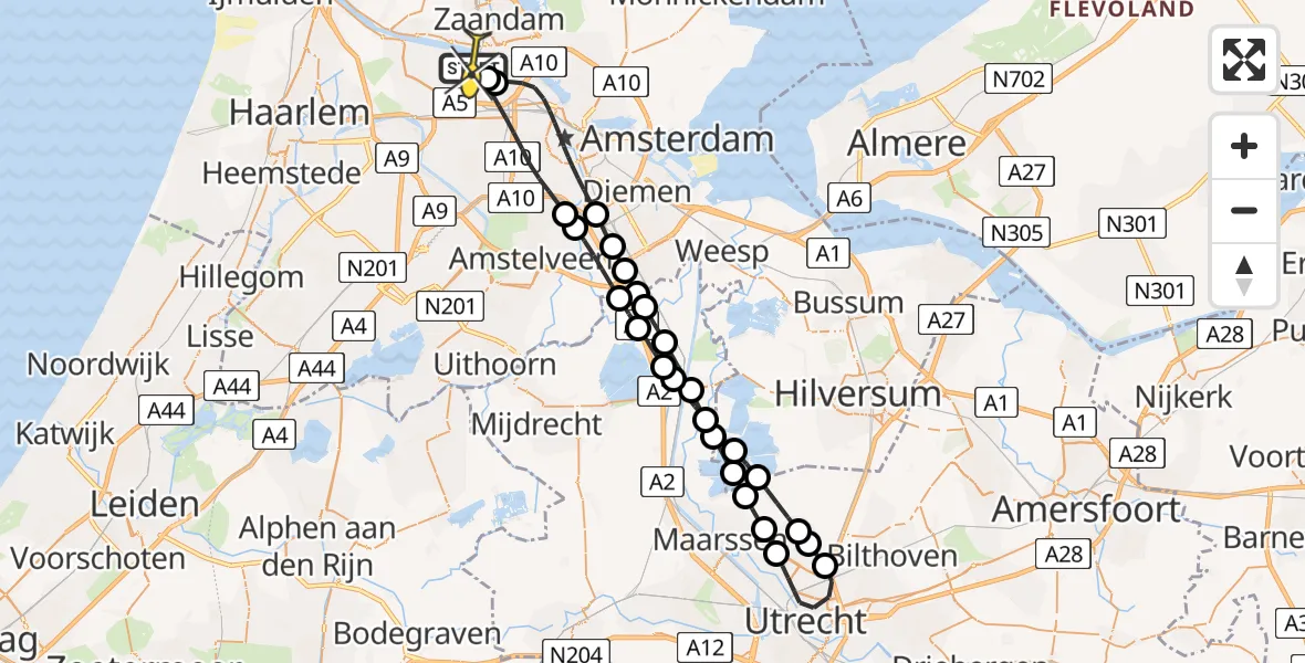 Routekaart van de vlucht: Lifeliner 1 naar Amsterdam Heliport, Corsicaweg