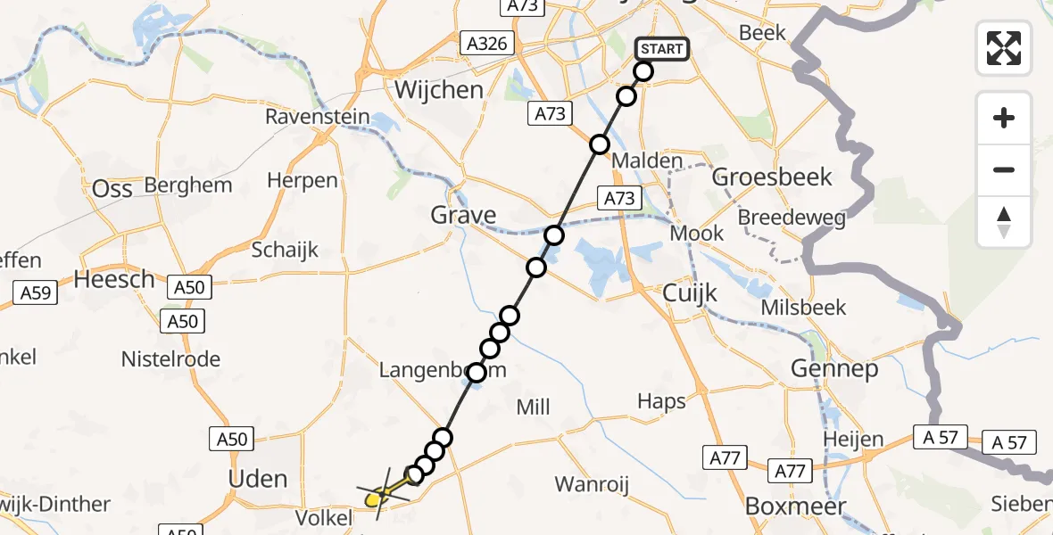 Routekaart van de vlucht: Lifeliner 3 naar Vliegbasis Volkel, van Peltlaan