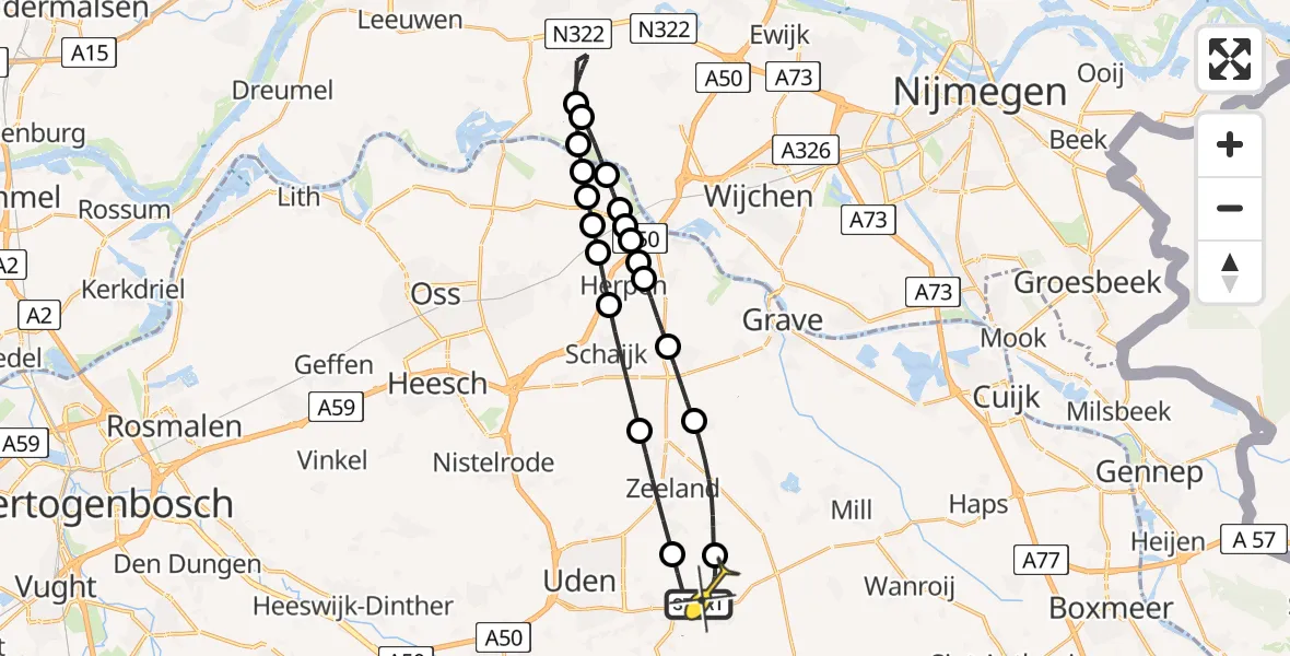 Routekaart van de vlucht: Lifeliner 3 naar Vliegbasis Volkel, Zeelandsedijk