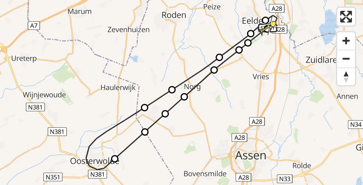 Routekaart van de vlucht: Lifeliner 4 naar Groningen Airport Eelde, Veldkampweg
