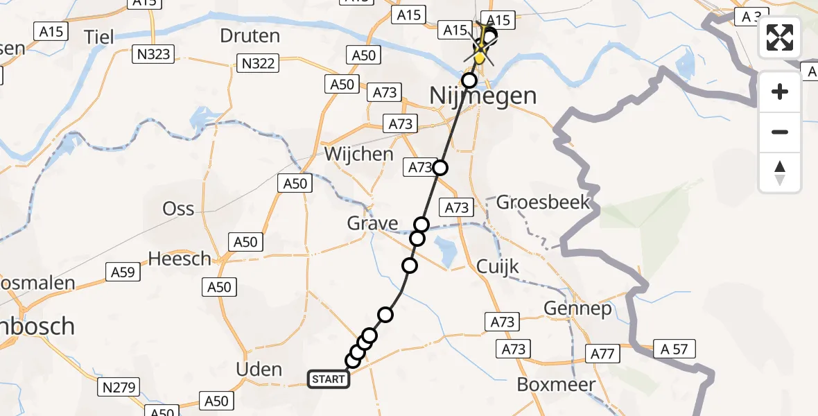 Routekaart van de vlucht: Lifeliner 3 naar Nijmegen, Zeelandsedijk