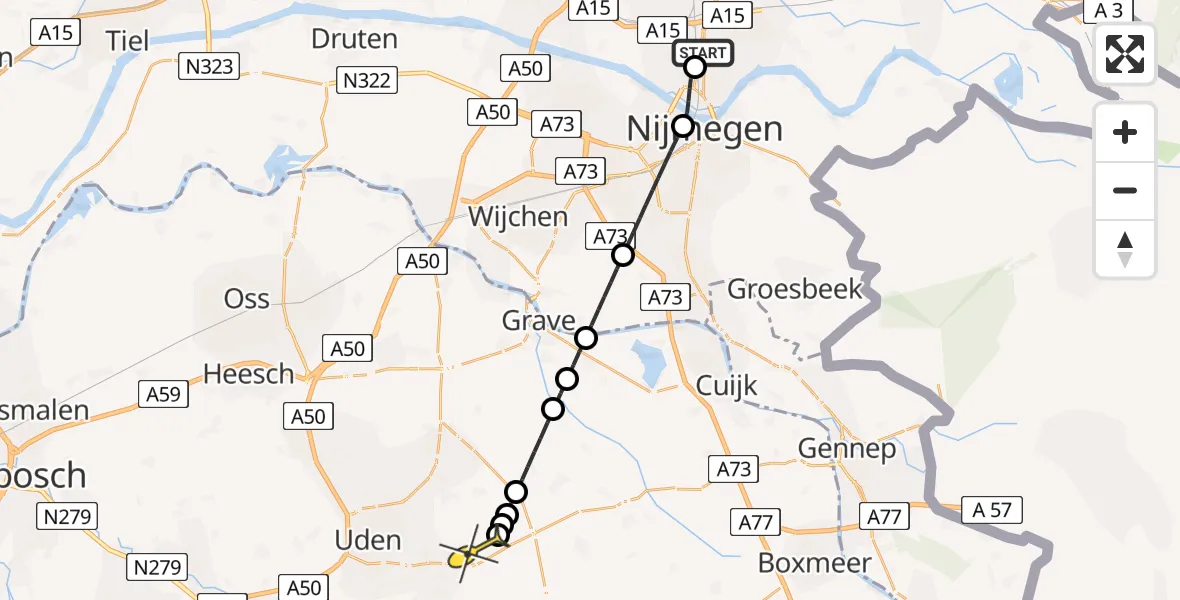 Routekaart van de vlucht: Lifeliner 3 naar Vliegbasis Volkel, Griftdijk Noord