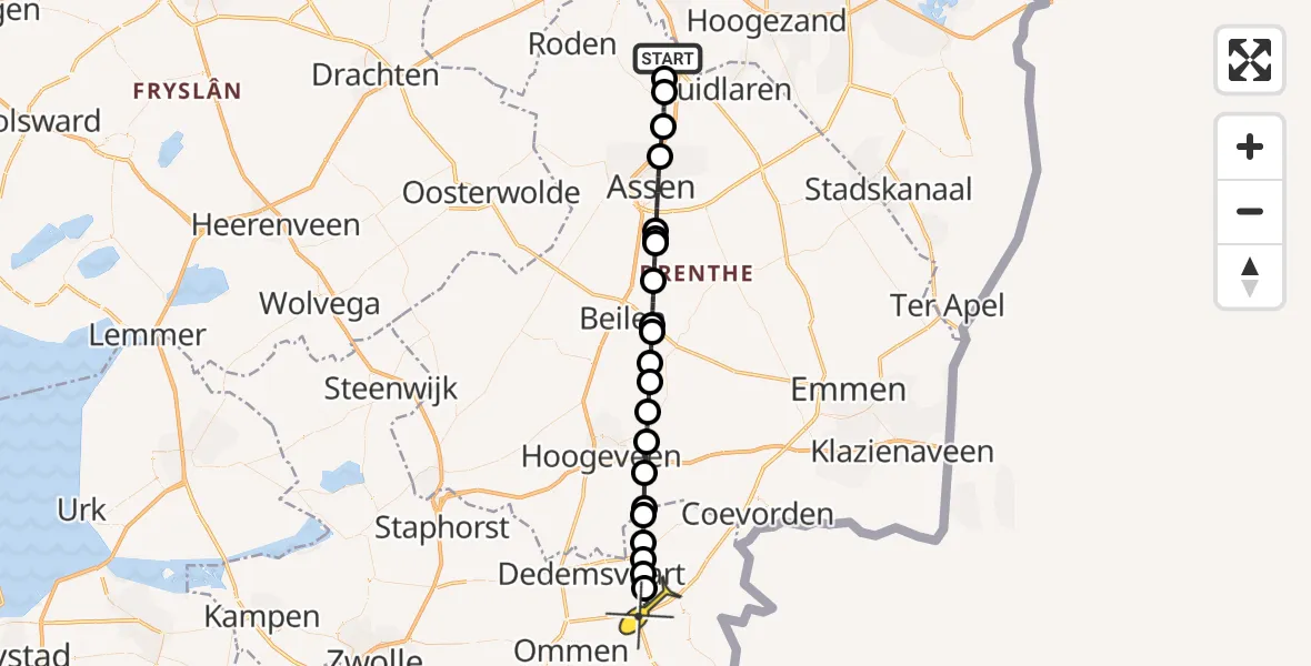 Routekaart van de vlucht: Lifeliner 4 naar Rheezerveen, Moespot