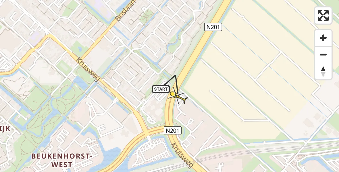 Routekaart van de vlucht: Lifeliner 1 naar Hoofddorp, Weg om de Noord