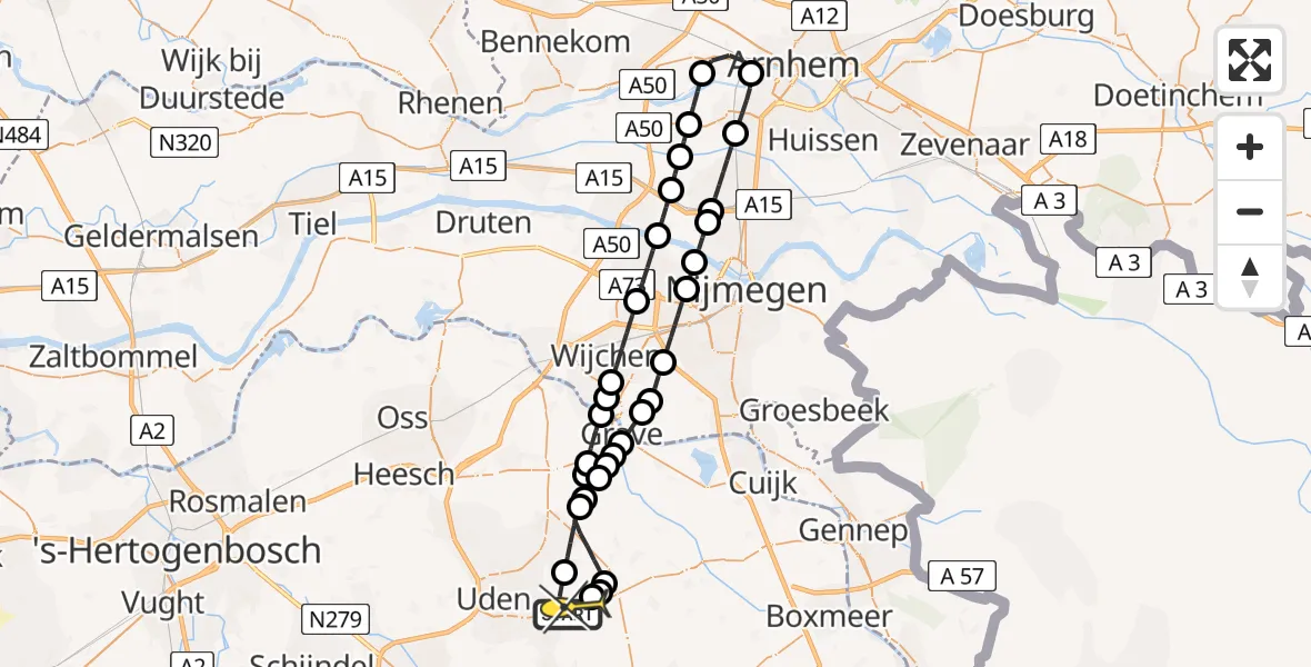 Routekaart van de vlucht: Lifeliner 3 naar Vliegbasis Volkel, Zeelandsedijk