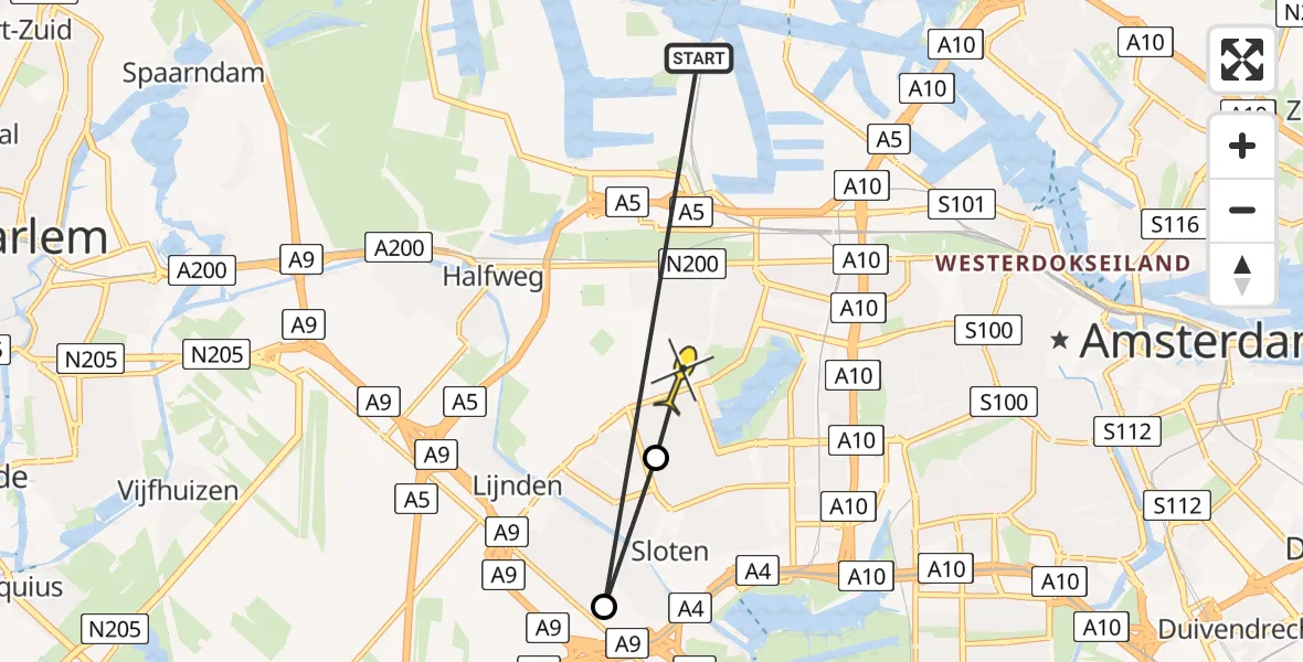 Routekaart van de vlucht: Lifeliner 1 naar Amsterdam, Ookmeerweg