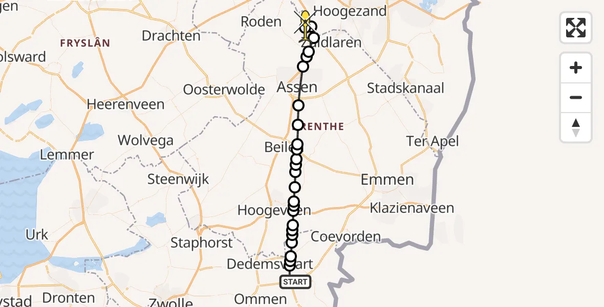 Routekaart van de vlucht: Lifeliner 4 naar Groningen Airport Eelde, Ommerweg