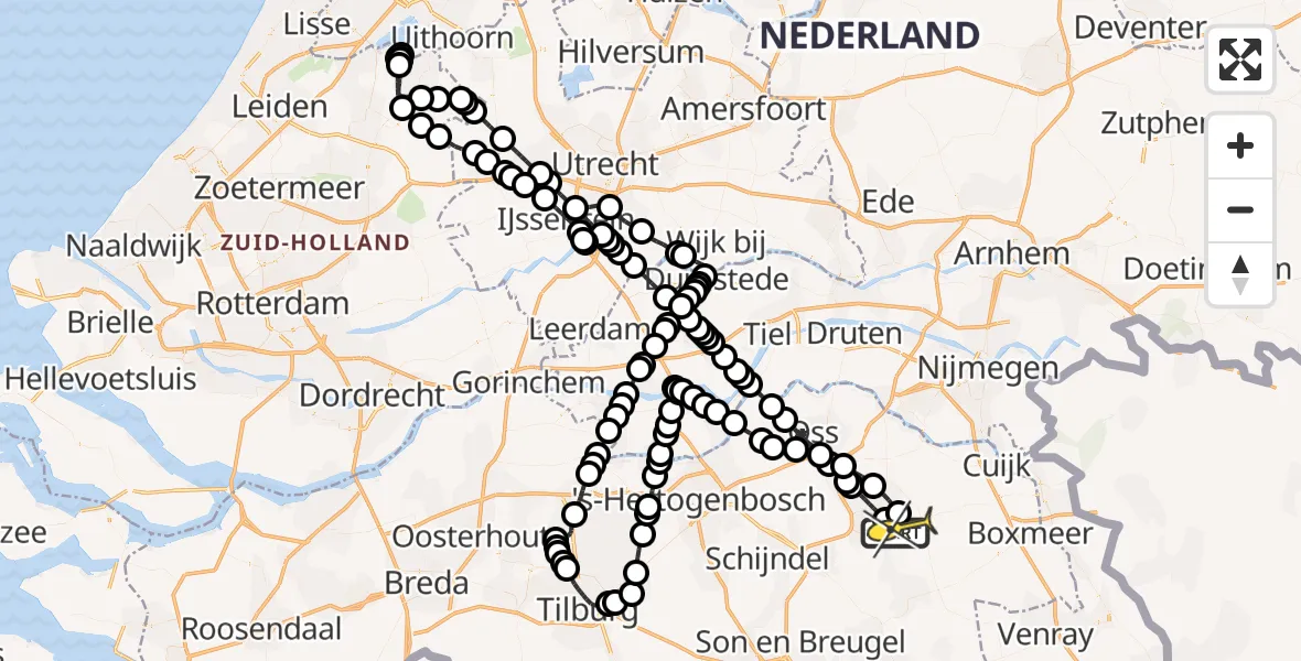 Routekaart van de vlucht: Politieheli naar Vliegbasis Volkel, Zeelandsedijk