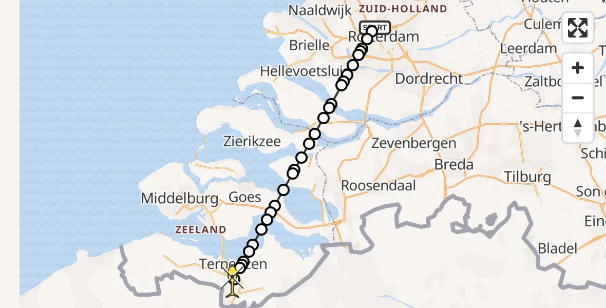 Routekaart van de vlucht: Lifeliner 2 naar Sluiskil, Van der Duijn van Maasdamweg