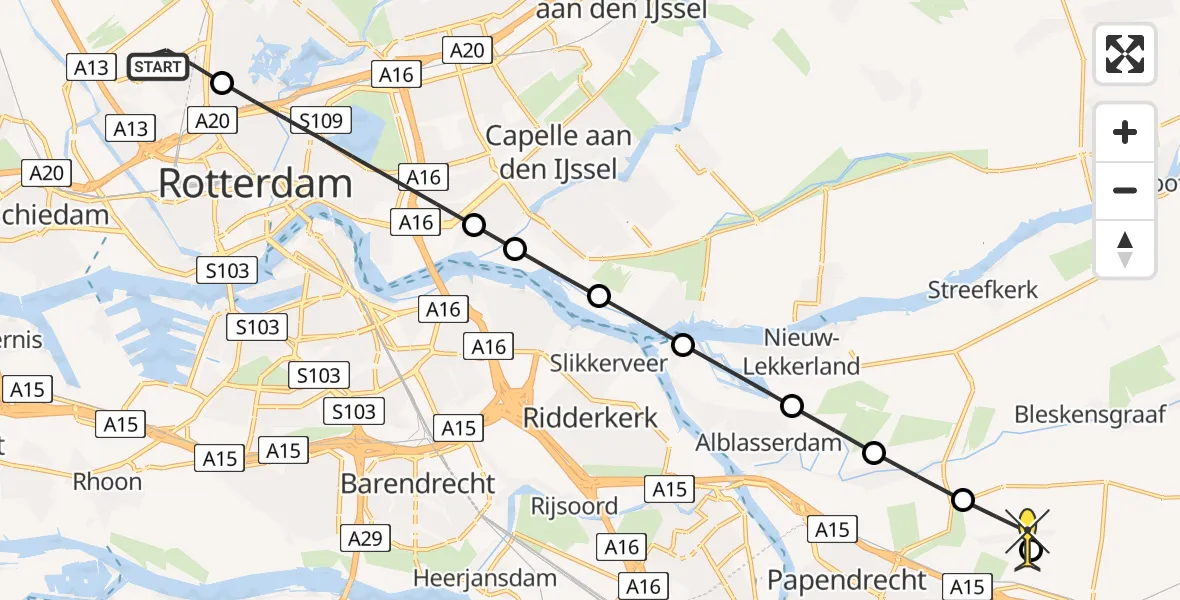 Routekaart van de vlucht: Lifeliner 2 naar Sliedrecht, Brandenburgbaan