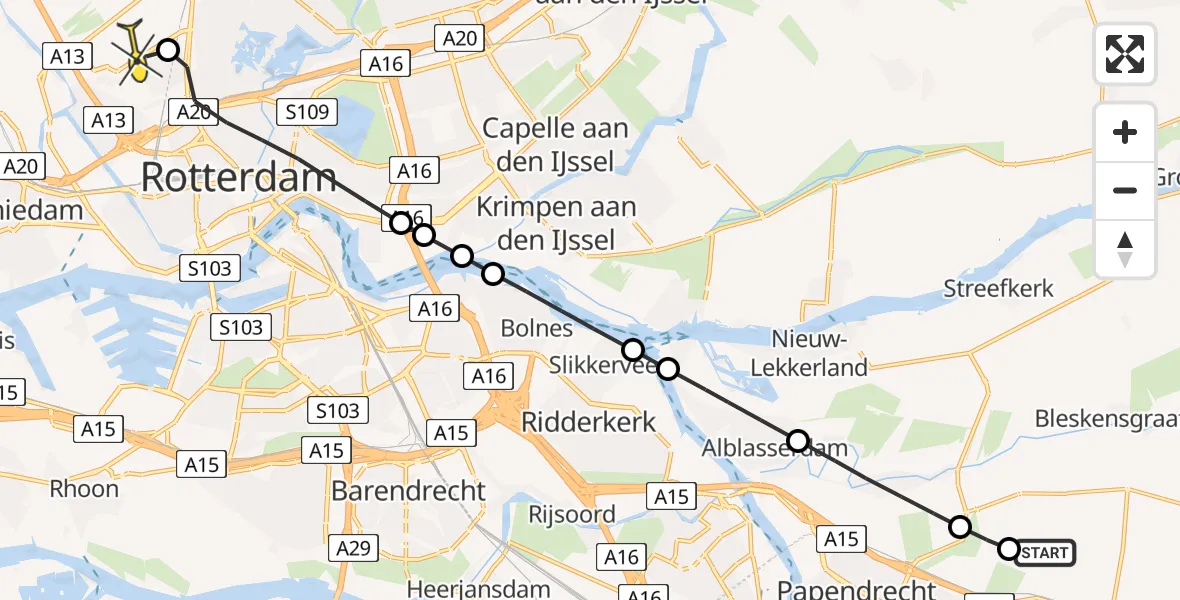 Routekaart van de vlucht: Lifeliner 2 naar Rotterdam The Hague Airport, Sliedrechtse Binnenvliet
