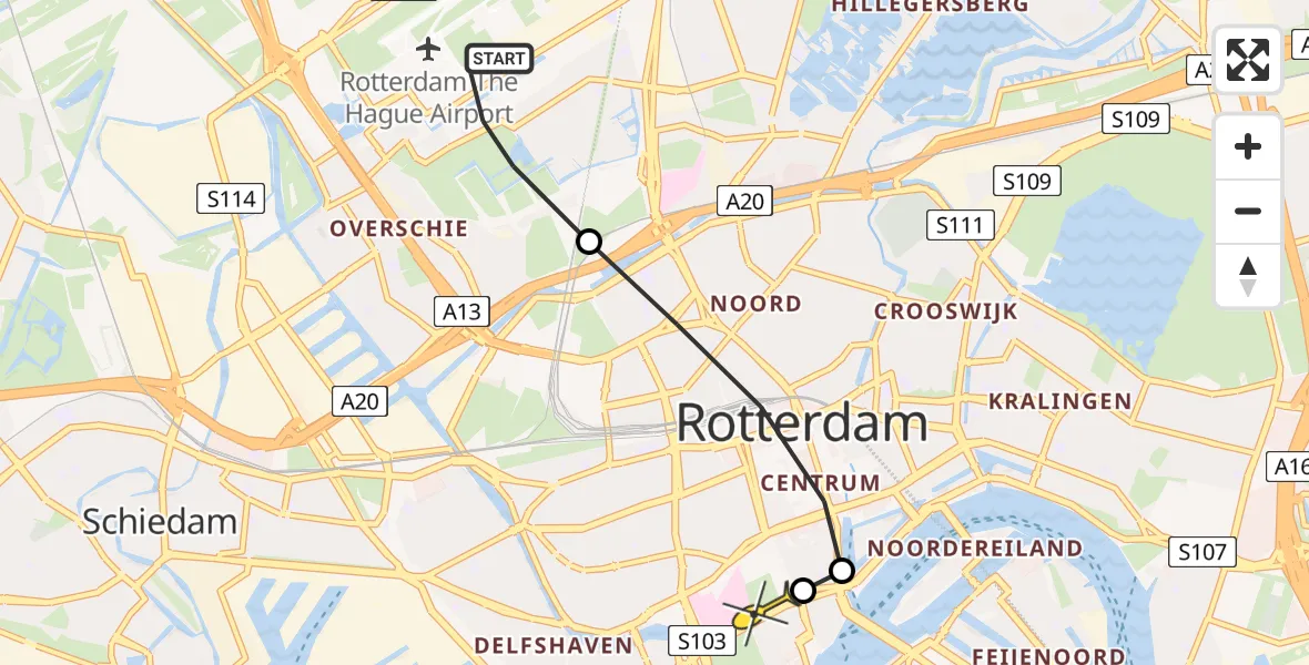 Routekaart van de vlucht: Lifeliner 2 naar Erasmus MC, Terletpad