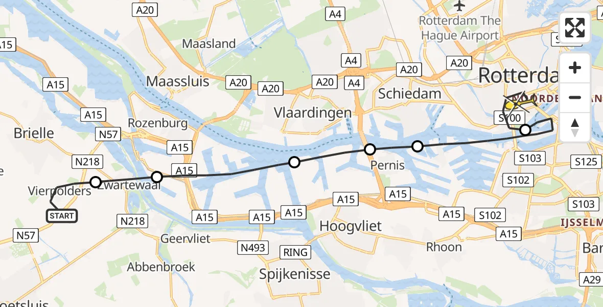 Routekaart van de vlucht: Lifeliner 1 naar Erasmus MC, J M van de Lugt Melsertlaan