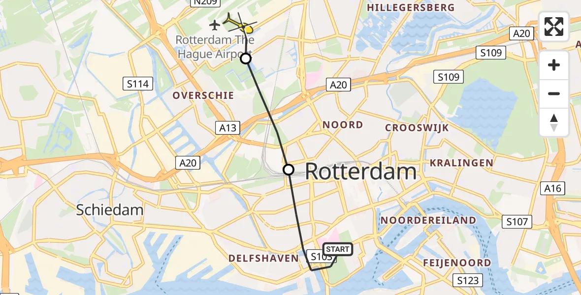 Routekaart van de vlucht: Lifeliner 2 naar Rotterdam The Hague Airport, Coolhaven