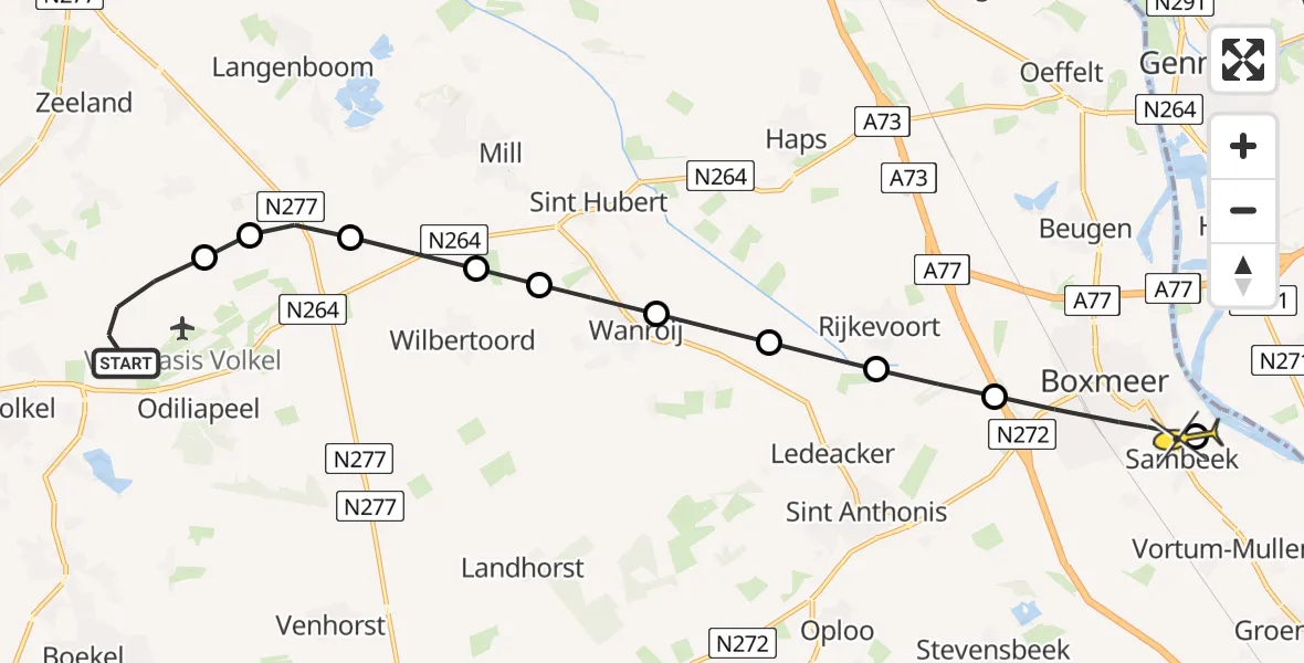 Routekaart van de vlucht: Lifeliner 3 naar Sambeek, Zeelandsedijk