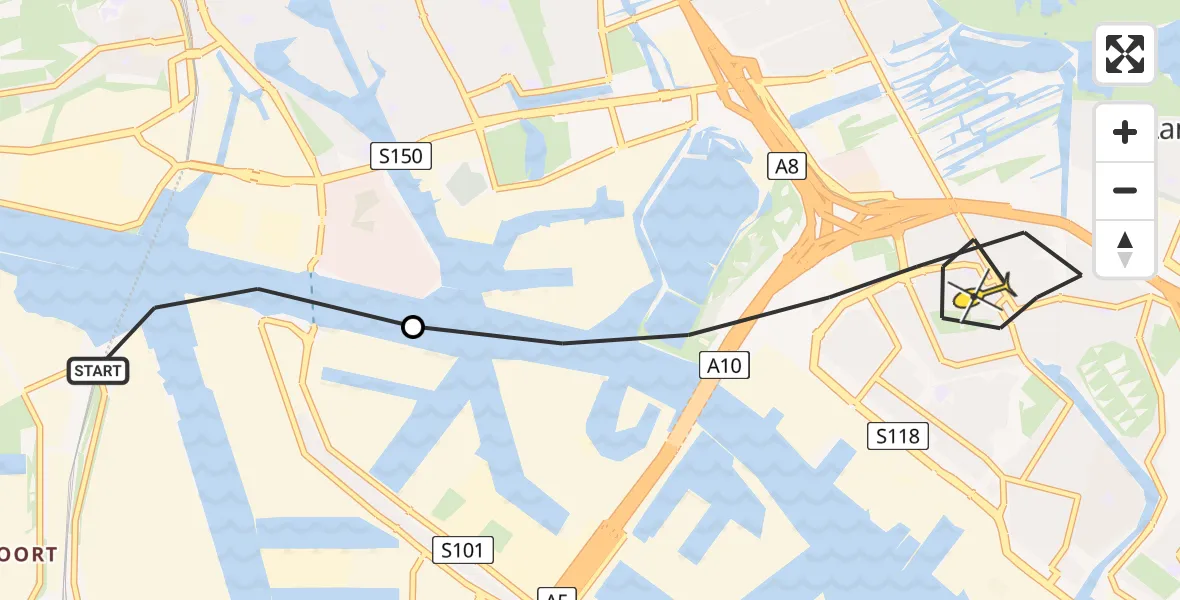 Routekaart van de vlucht: Lifeliner 1 naar Amsterdam, Hemkade