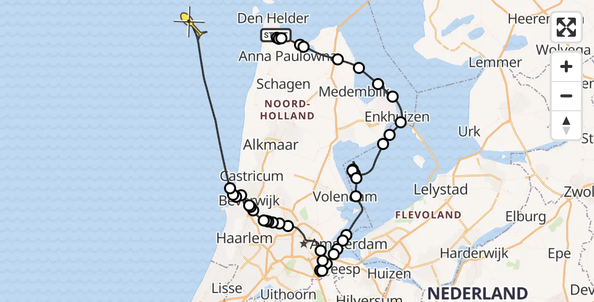 Routekaart van de vlucht: Kustwachthelikopter naar Mastenmakersweg