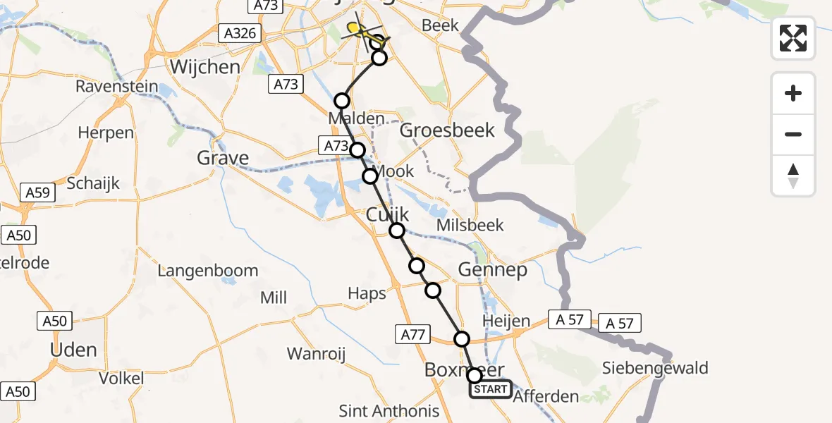 Routekaart van de vlucht: Lifeliner 3 naar Radboud Universitair Medisch Centrum, Boomkruiper
