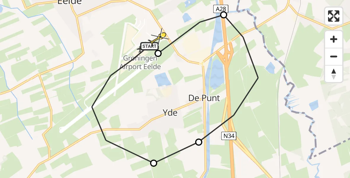 Routekaart van de vlucht: Lifeliner 4 naar Groningen Airport Eelde, Oosterloop