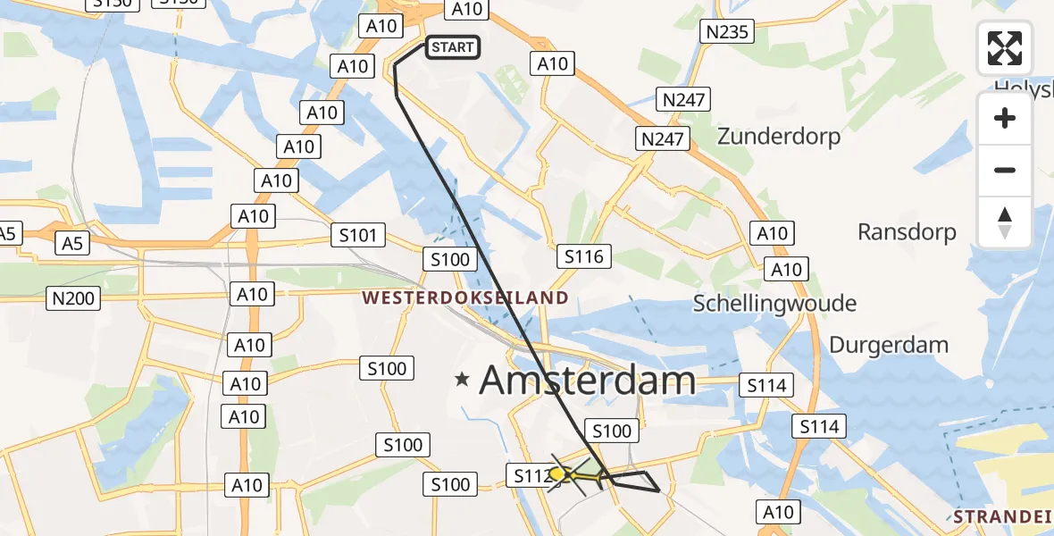 Routekaart van de vlucht: Lifeliner 1 naar Amsterdam, Weegschaalhof