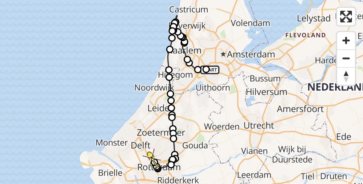 Routekaart van de vlucht: Politieheli naar Rotterdam The Hague Airport, Kraayveldstraat