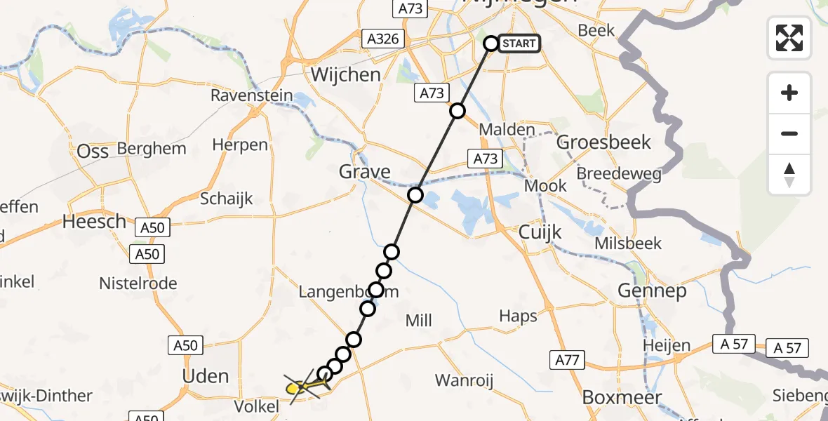 Routekaart van de vlucht: Lifeliner 3 naar Vliegbasis Volkel, Dingostraat