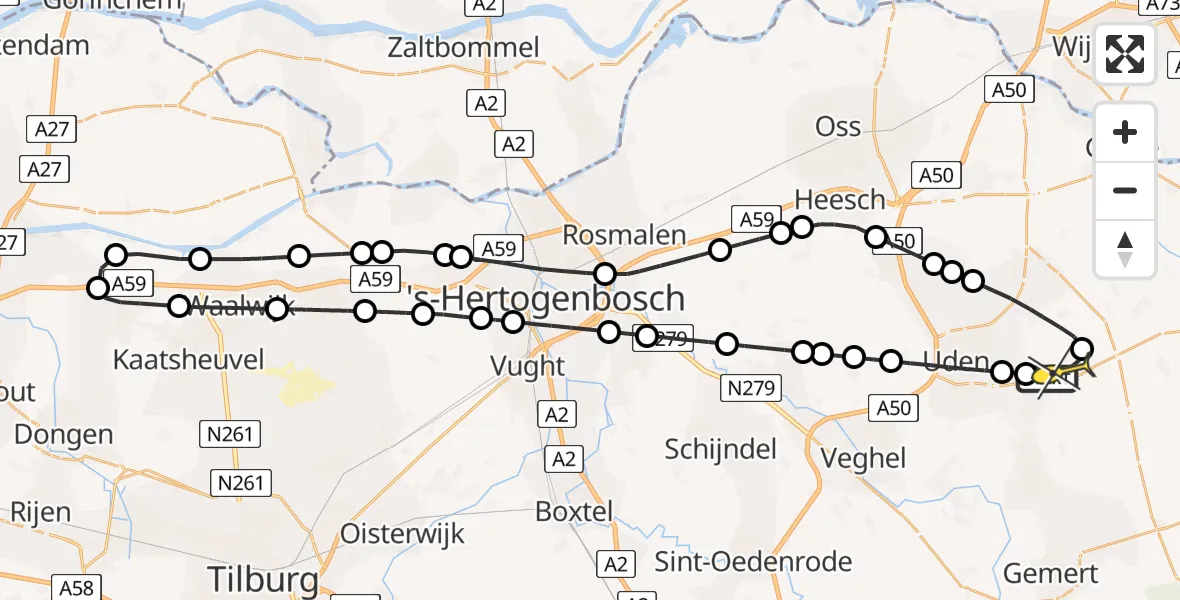 Routekaart van de vlucht: Lifeliner 3 naar Vliegbasis Volkel, Kromstraat