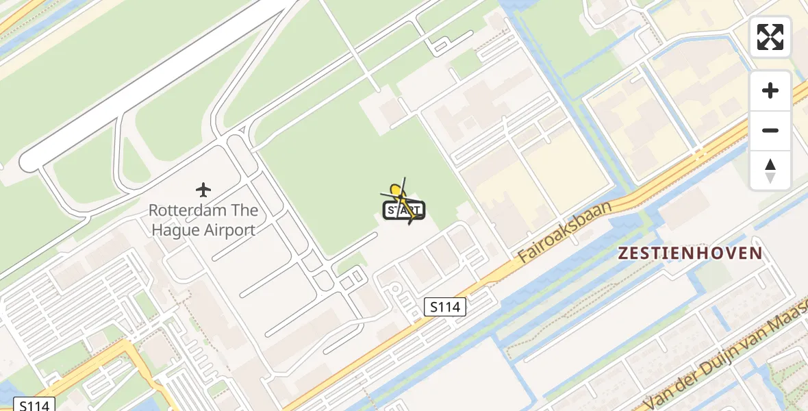 Routekaart van de vlucht: Politiehelikopter naar Rotterdam The Hague Airport, Fairoaksbaan