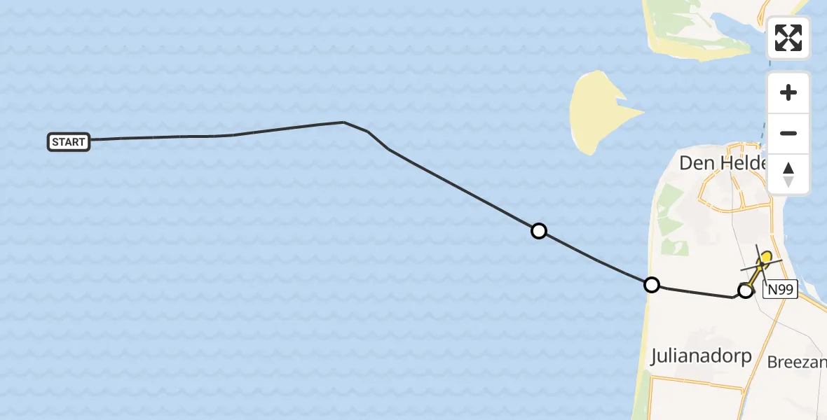Routekaart van de vlucht: Kustwachthelikopter naar Vliegveld De Kooy, Luchthavenweg