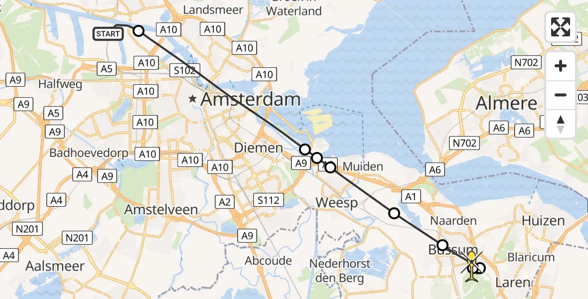 Routekaart van de vlucht: Lifeliner 1 naar Bussum, Hemweg