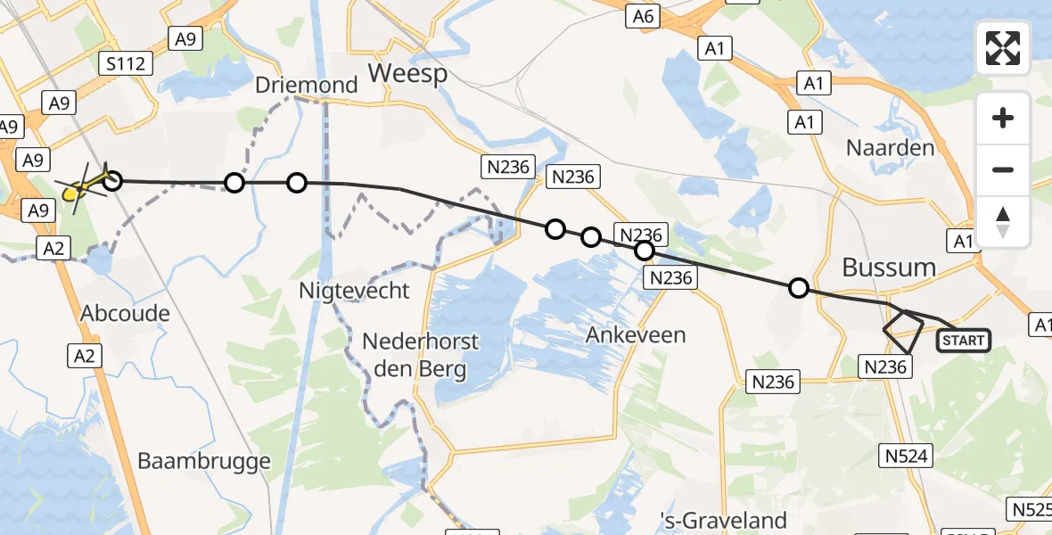 Routekaart van de vlucht: Lifeliner 1 naar Academisch Medisch Centrum (AMC), Aaltje Noordewierlaan