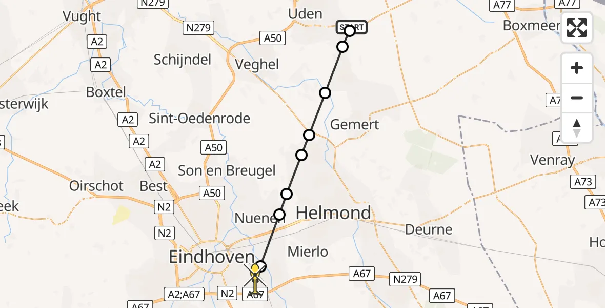 Routekaart van de vlucht: Lifeliner 3 naar Geldrop, Schuttersweg