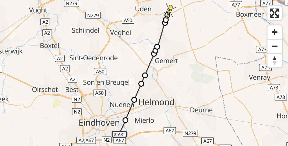 Routekaart van de vlucht: Lifeliner 3 naar Vliegbasis Volkel, Nieuw Erfseweg