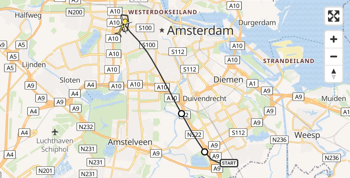 Routekaart van de vlucht: Lifeliner 1 naar Amsterdam, Erasmuspark